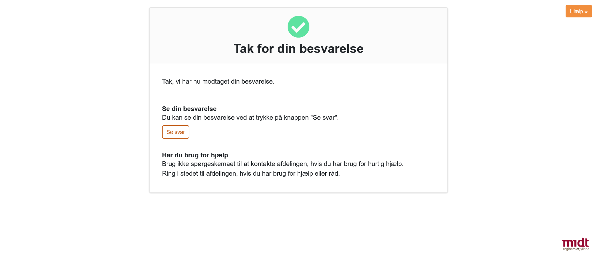Meldingen Tak for din besvarelse