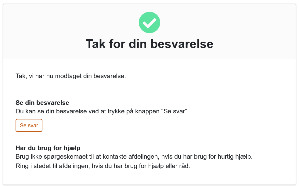 Meldingen Tak for din besvarelse