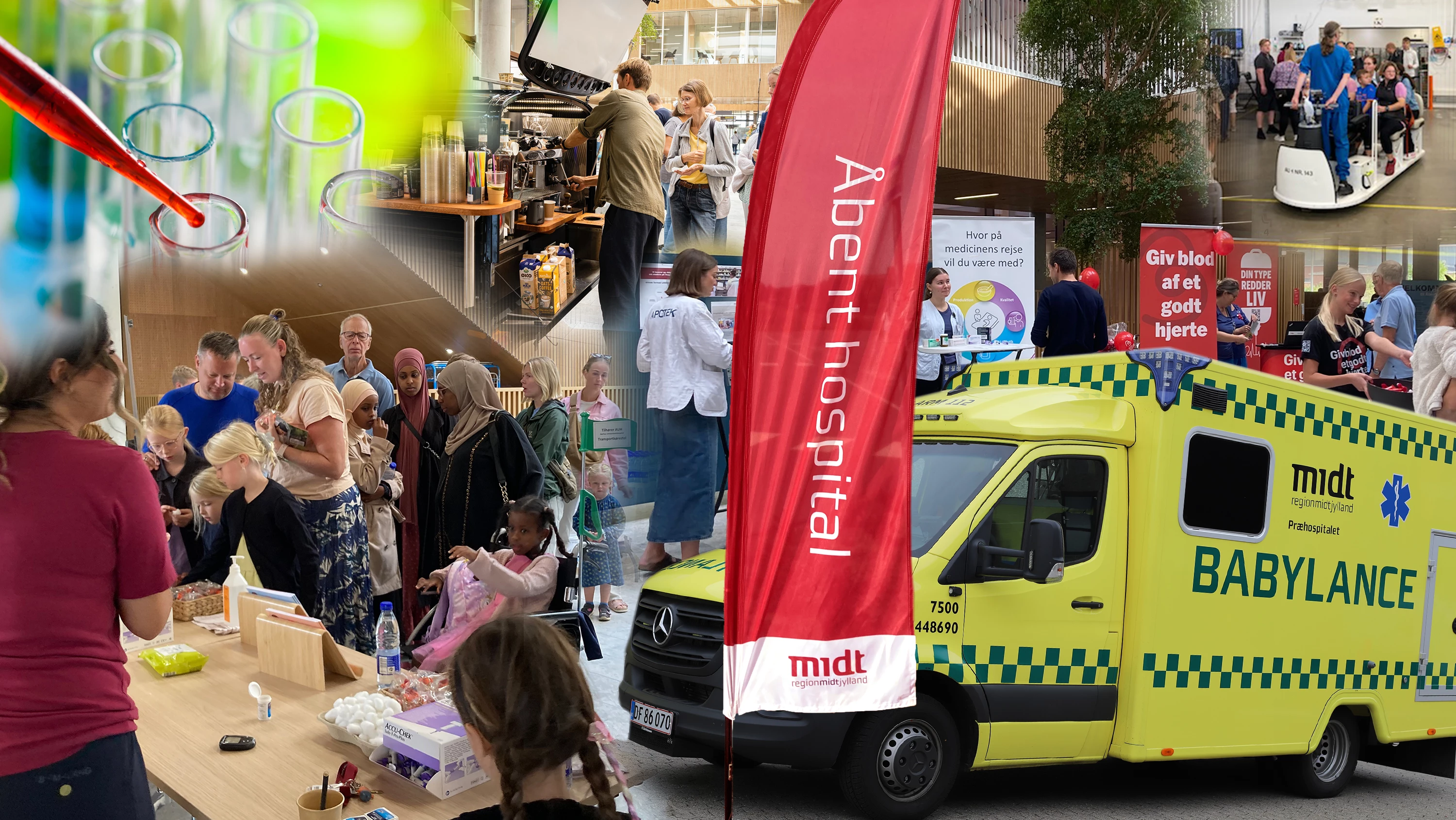 Collage med billeder fra Forum, Forsyningsbyen og sidste års Åbent Hospital
